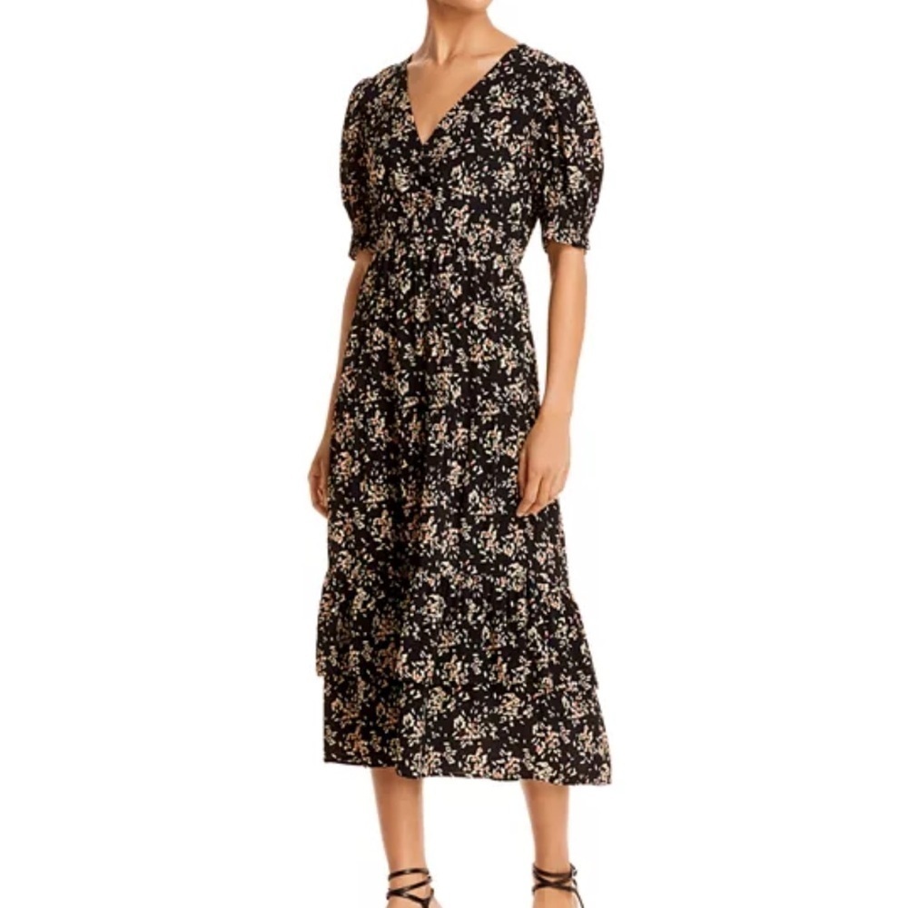ba&sh Vila ruffled Black and brown Floral Midi Dress